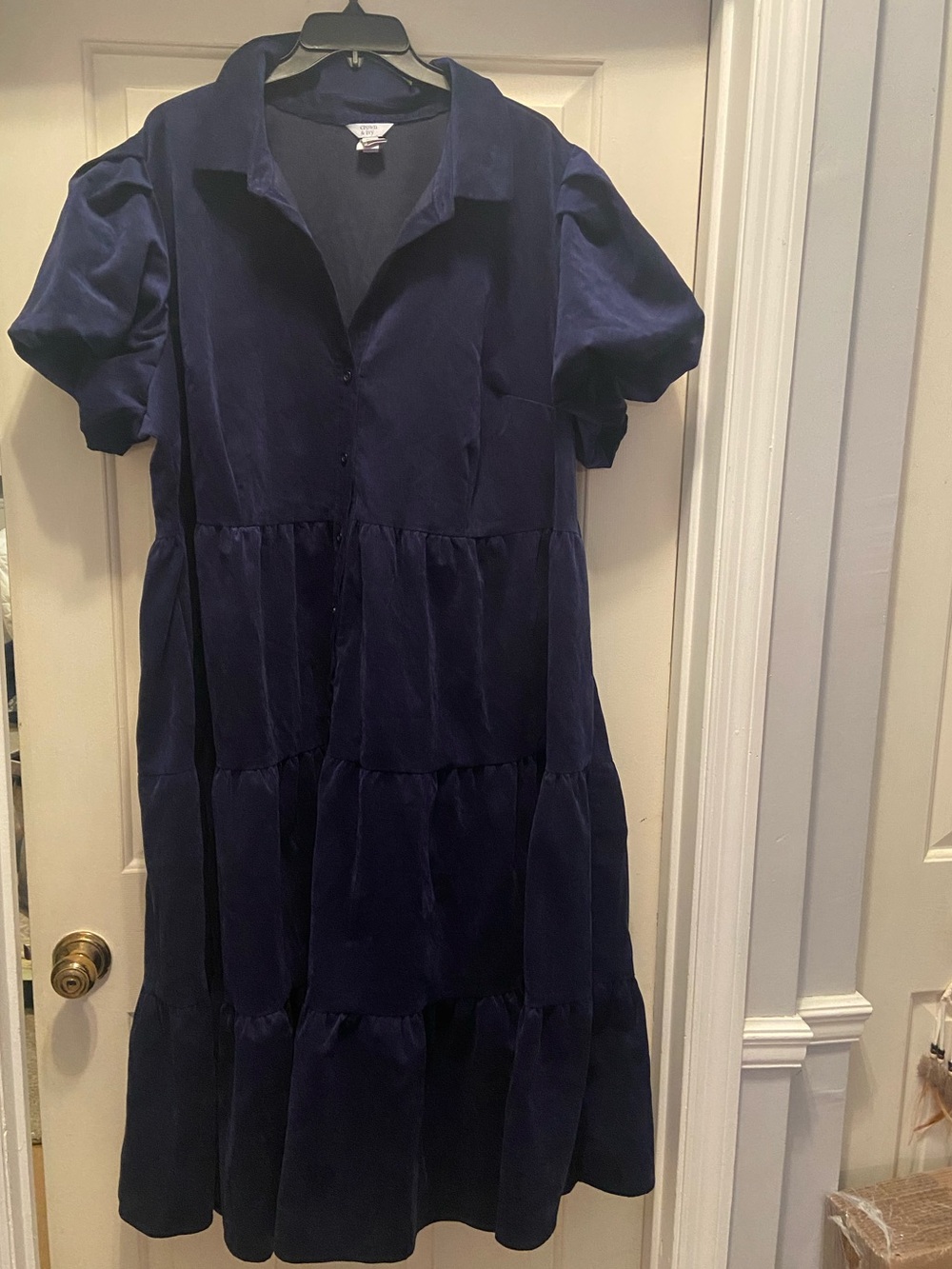 crown & ivy 4x Chic Boho Western Dark Navy Corduroy Tiered Dress